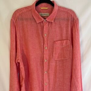 Tommy Bahama Relaxed Coral Linen Button Down Shirt Sz L